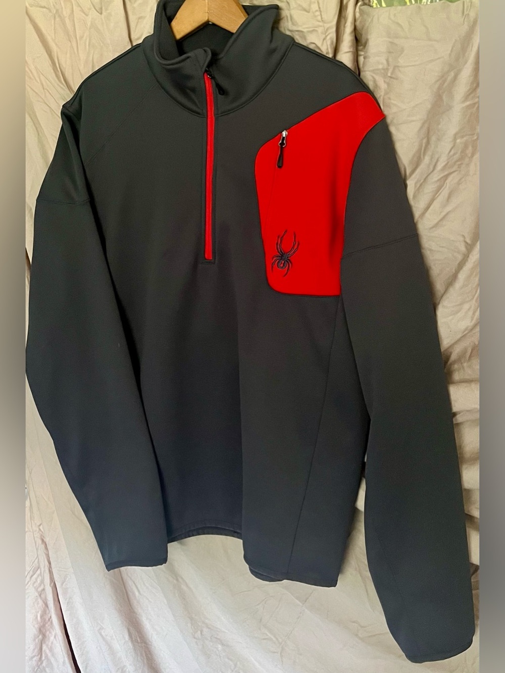 SPYDER LRG men's 1/4 zip pullover light jacket gray red With Zipper Chest Pocket